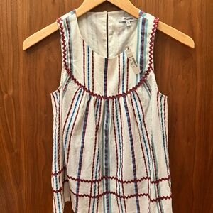 Striped Sleeveless Crewneck Top in White with Multicolor Stripes